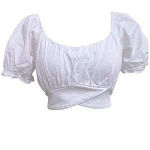 Altar’d State White Crop Peasant Blouse Belted Blouse Puff Sleeve Size Medium